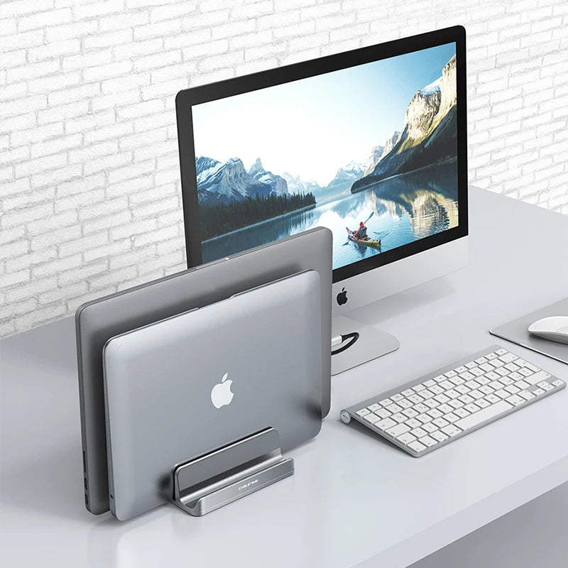 CABLETIME Vertical Laptop Stand Aluminum Notebook Stand For MacBook Air Pro iPad HP Dell Phone Dual Laptop Tablet Hold