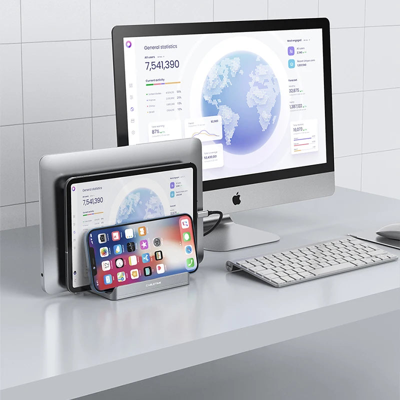 CABLETIME Vertical Laptop Stand Aluminum Notebook Stand For MacBook Air Pro iPad HP Dell Phone Dual Laptop Tablet Hold