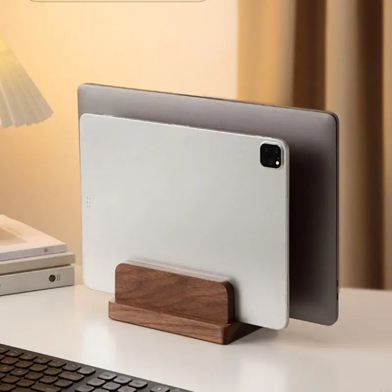 Wooden Pattern Laptop Stand Vertical Holder With AntiSlip Base for Desktop Organization And Space Saving F19E