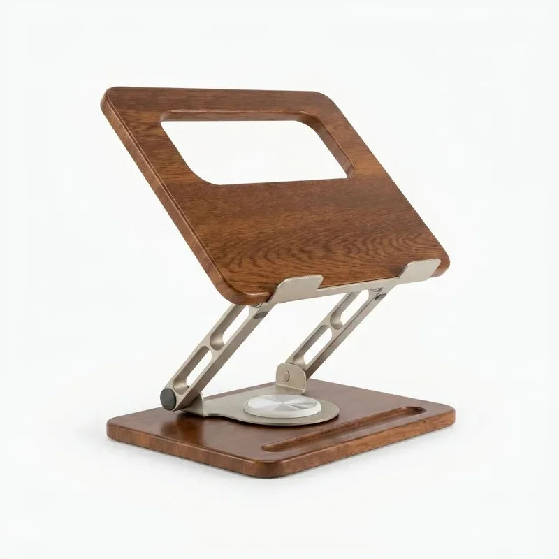 Solid Wood Grain Laptop Stand, Premium Office Desk Riser with Cooling Rack & Storage Slot, Stable Non‑Shaky for Notebook Compute