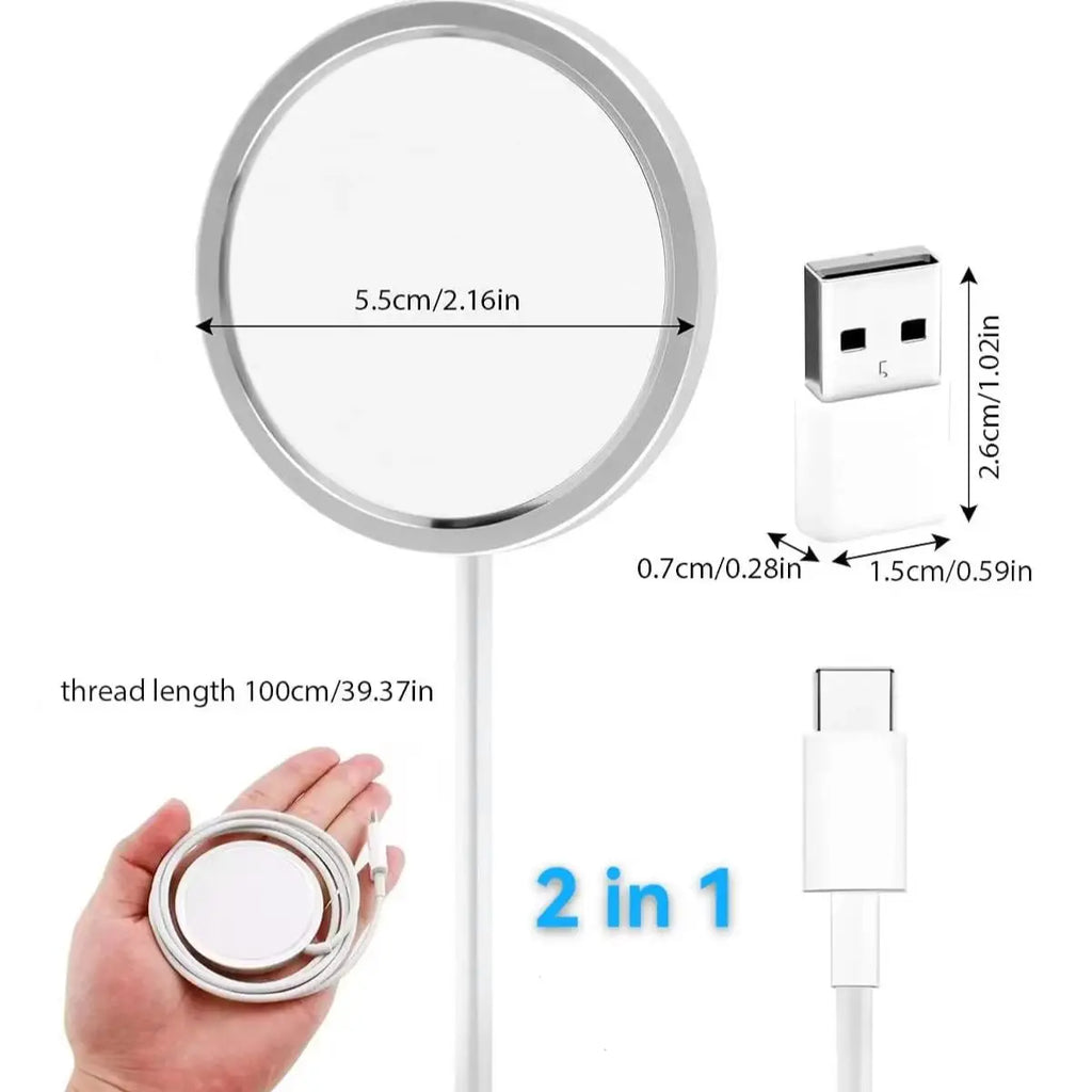 2 IN 1 Chargers 15 W for MagSafe, Magnetic Wireless Charger for iPhone 16/15/14/13/12 Series & AirPods 3/2/Pro, Charging Cable