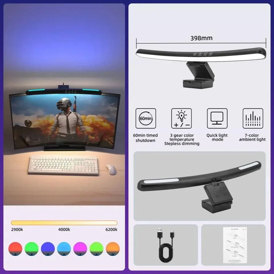 Monitor Light Bar Straight/Curved with RGB Backlight Computer Screen Lamp Eye Caring Touch Atmosphere Lights For Gaming Room