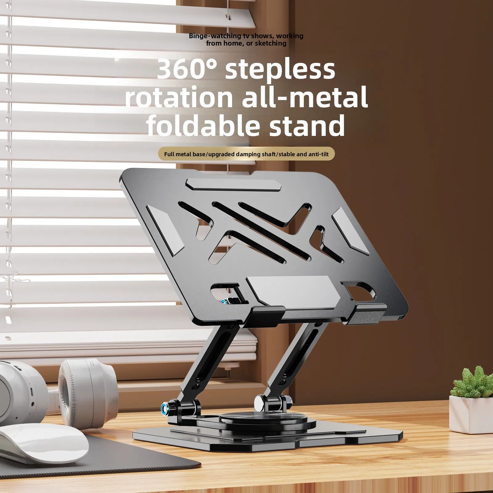 Aluminum Alloy Vertical Laptop Stand, Foldable Desktop Computer Holder for MacBook iPad, 360° Rotatable Gaming Notebook Bracket