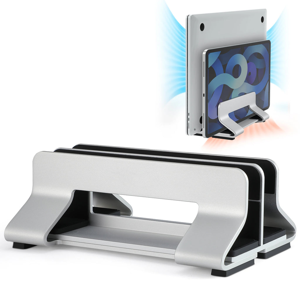 Vertical Laptop Stand Tool-Free Adjustable Aluminum Laptop Stand Holder Vertical Width From 0.35"-1.6" Support Almost All Laptop