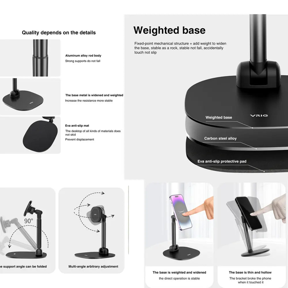 VRIG Desktop Wireless Charging Magnetic Phone Stand for Magsafe Phone Holder for Iphone 15 14 13 12 Serie Android Phone Mount