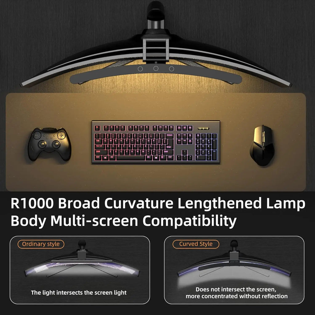 Curved Monitor Light Bar 3 Color Dimming Applicable to All Screens No Screen Glare Eye Caring for Desk/Office/Home/Game