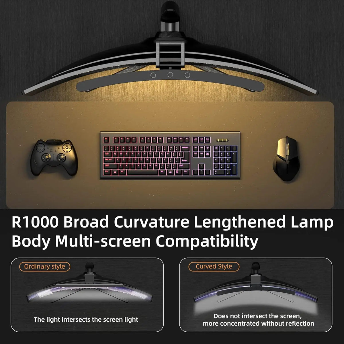 Curved Monitor Light Bar 3 Color Dimming Applicable to All Screens No Screen Glare Eye Caring for Desk/Office/Home/Game