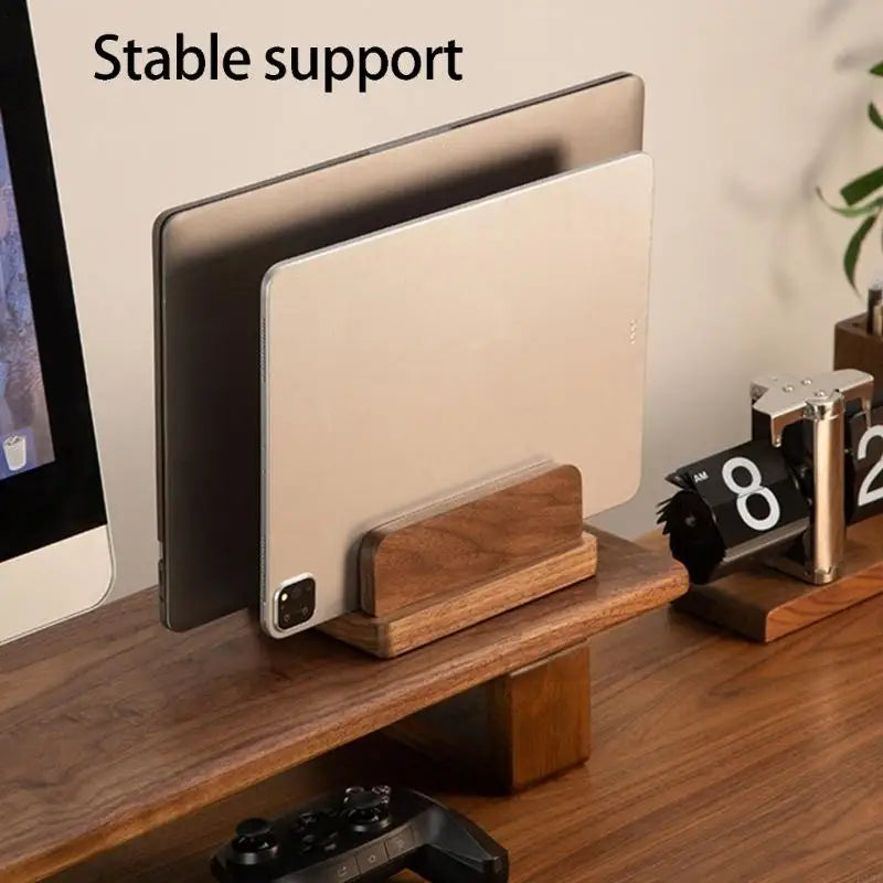 Wooden Pattern Laptop Stand Vertical Holder With AntiSlip Base for Desktop Organization And Space Saving F19E