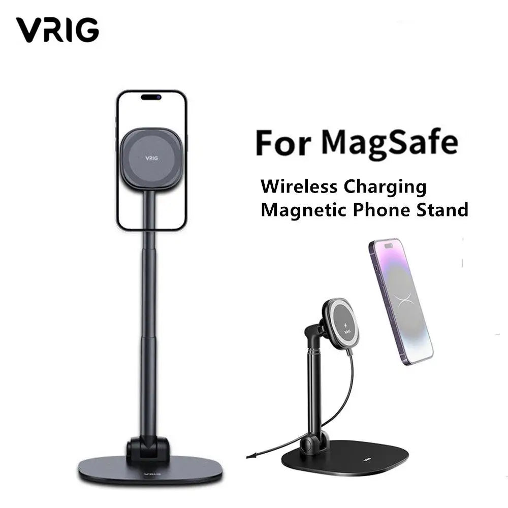 VRIG Desktop Wireless Charging Magnetic Phone Stand for Magsafe Phone Holder for Iphone 15 14 13 12 Serie Android Phone Mount