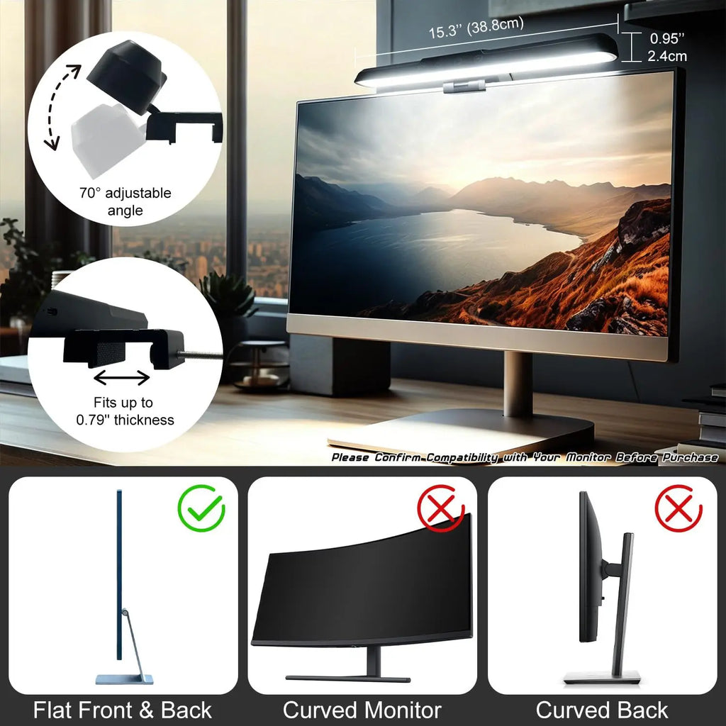 USB Monitor Light Bar 15.3 Inch Clip‑on Computer Screen Lamp Touch Control Dimmable 3 Color for PC Monitor Notebook Office Study