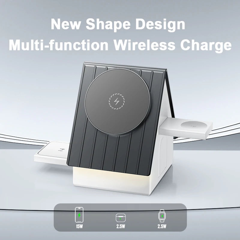 3-in-1 Wireless Magsafe Charger | Touch-sensitive Auto-retractable Base, Fast Charging, Warm White Ambient Light
