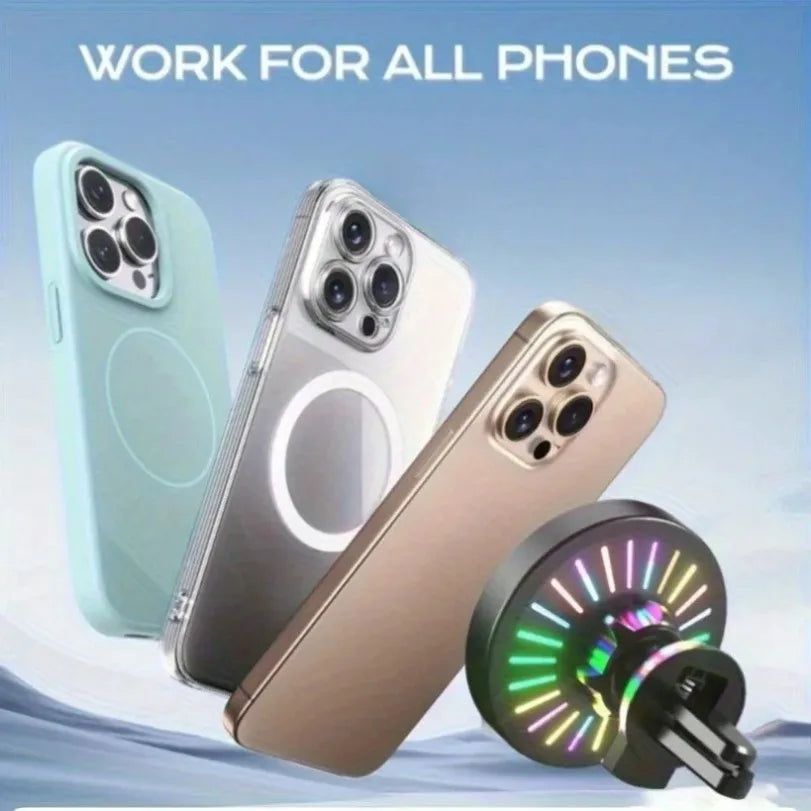 RGB Light Car Magnetic Wireless Charger Phone Holder Air Vent Stand For Magsafe iPhone 16 15 14 13 12 Pro Max Fast Charging Dock