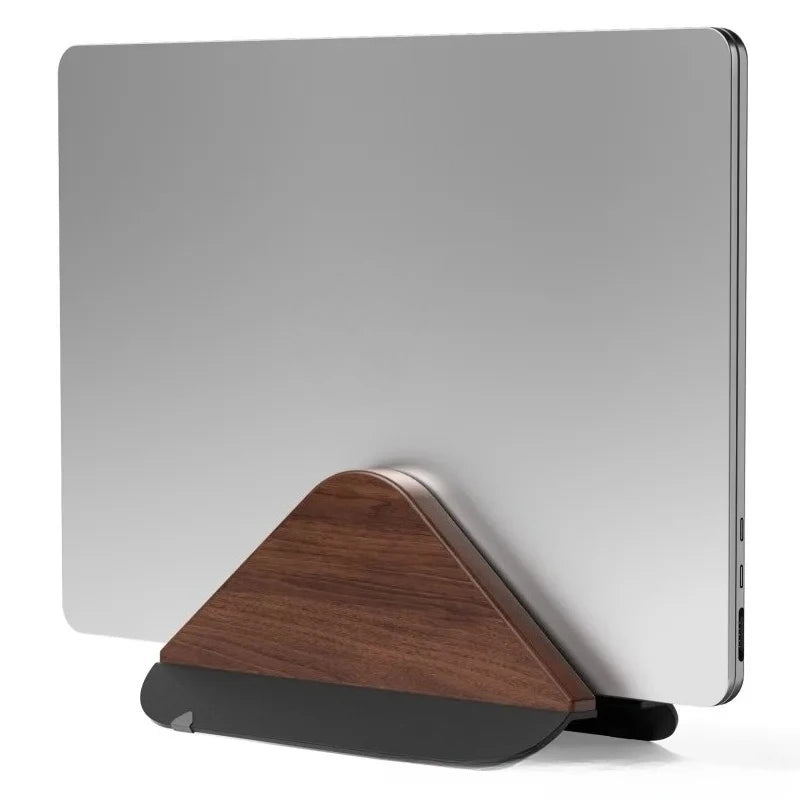 Walnut Wooden Vertical Laptop Stand for MacBook – Adjustable Holder with Solid Base, Space-Saving , Ideal for Desktop Docking