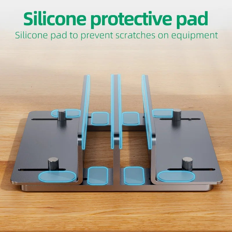 Vertical Laptop Stand – 20KG Load, 13-44mm Width Adjustable, Aluminum Alloy, Space-Saving Desktop Holder