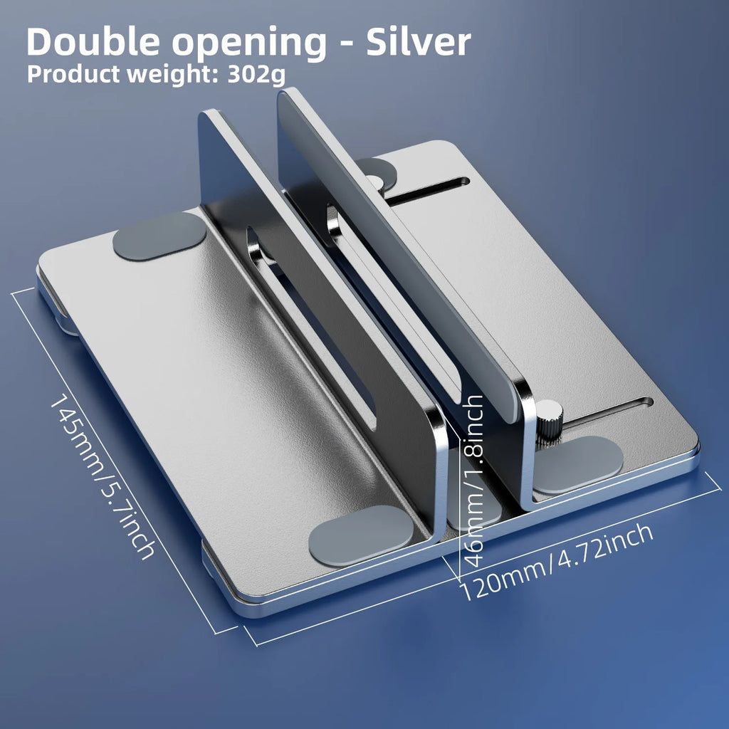 Vertical Laptop Stand – 20KG Load, 13-44mm Width Adjustable, Aluminum Alloy, Space-Saving Desktop Holder
