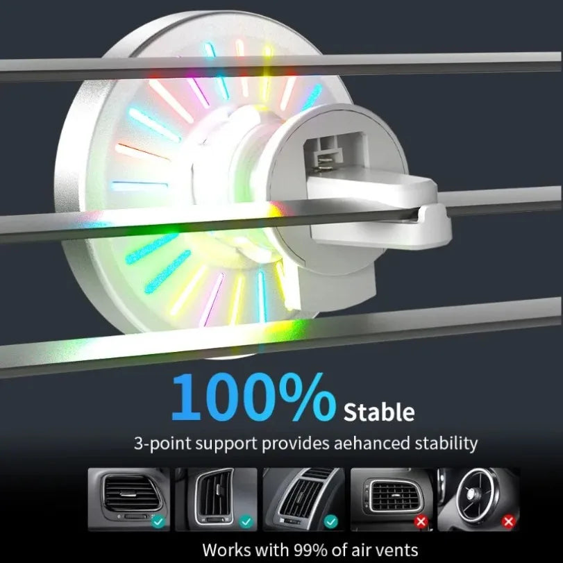 RGB Light Car Magnetic Wireless Charger Phone Holder Air Vent Stand For Magsafe iPhone 16 15 14 13 12 Pro Max Fast Charging Dock