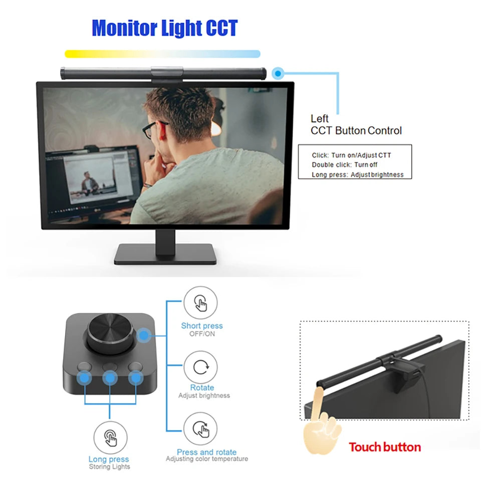 LED Monitor Screen Light Computer Monitor Light Bar with Remote Control Eye-Care Table Lamp Dimmable Screen Ambient Light Bar