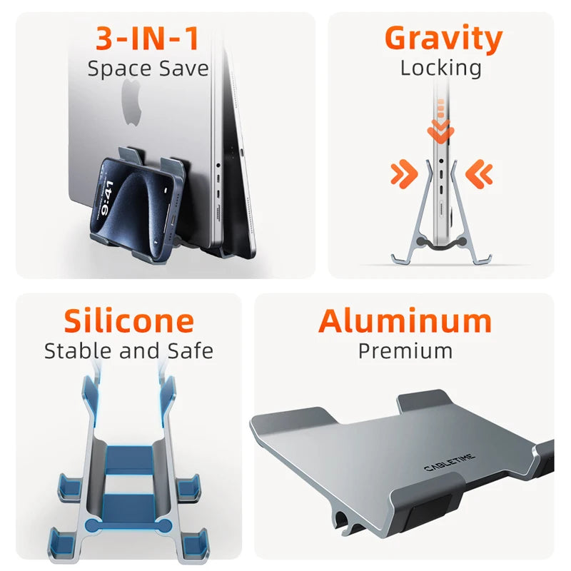 CABLETIME Vertical Laptop Stand Aluminum Alloy Desktop Gravity Holder Notebook Support For MacBook Pro Surface HP Dell Holder