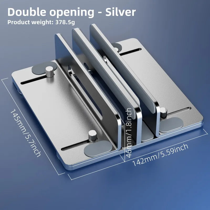 Vertical Laptop Stand – 20KG Load, 13-44mm Width Adjustable, Aluminum Alloy, Space-Saving Desktop Holder
