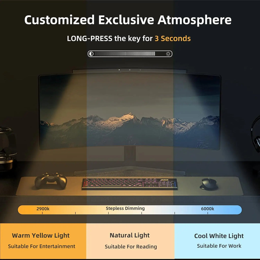 Curved Monitor Light Bar RGB Backlight for Screens, Computer Bar Lights with Color Temperature Brightness Stepless Dimming