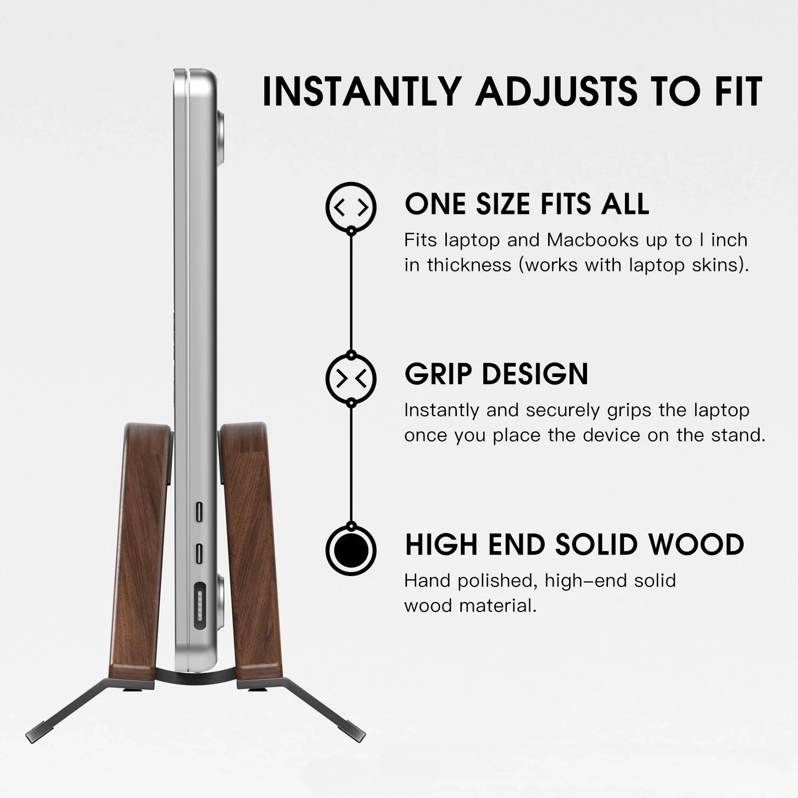 Walnut Wooden Vertical Laptop Stand for MacBook – Adjustable Holder with Solid Base, Space-Saving , Ideal for Desktop Docking