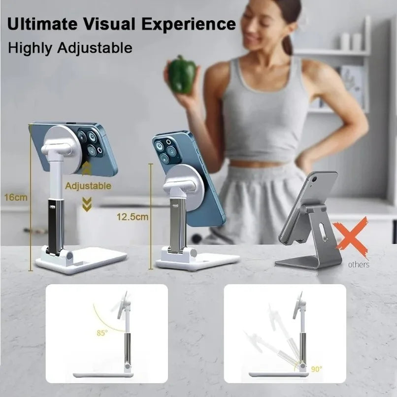 Desktop Magnetic Phone Holder Compatible with Magsafe Foldable Metal Portable Stand for Live Stream Photography iPhone Tablet