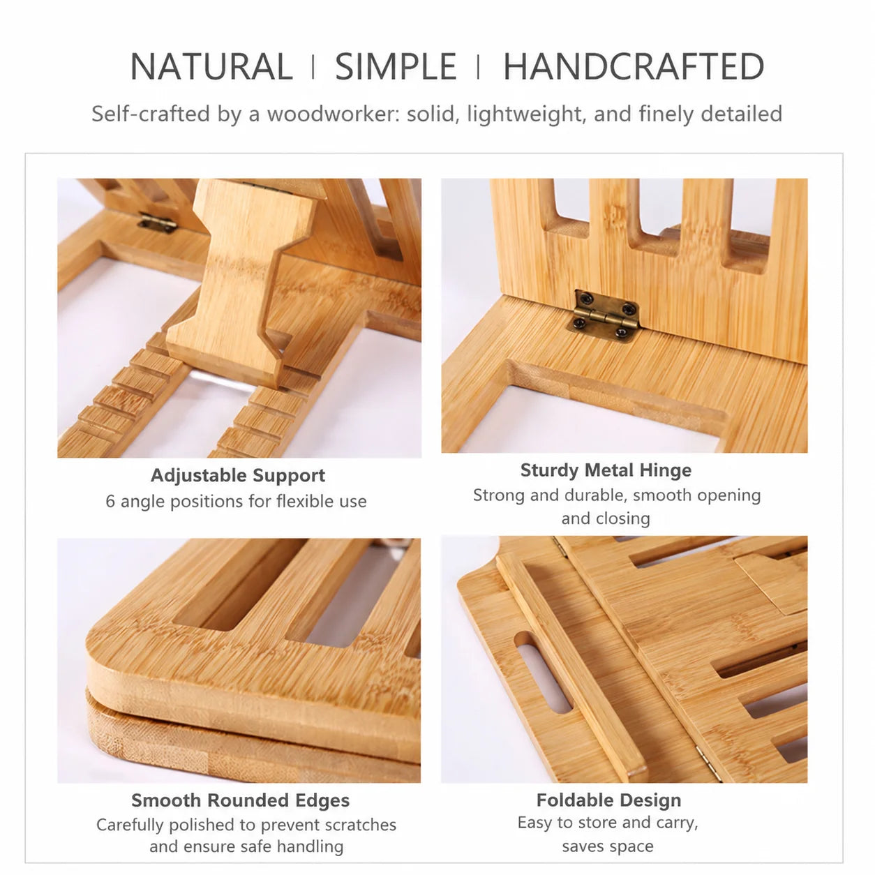 Portable Foldable Wooden Vertical Laptop Stand for Desk Bamboo Laptop Stand Compatible Ergonomic 12° Adjustable Angle Accessory