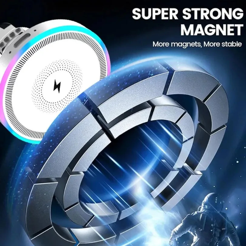 RGB Light Car Magnetic Wireless Charger Phone Holder Air Vent Stand For Magsafe iPhone 16 15 14 13 12 Pro Max Fast Charging Dock