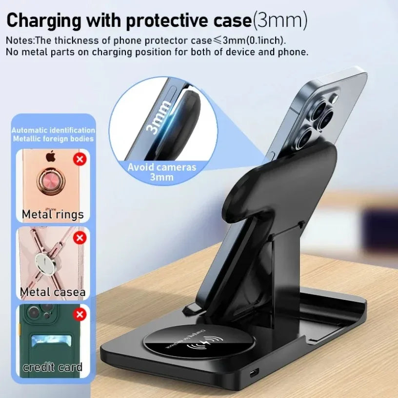 3 in 1 Wireless Charging Station for Magsafe Charger Stand Fast Magnetic Wireless Charger Station for iPhone 17 Air 16 15 14 13