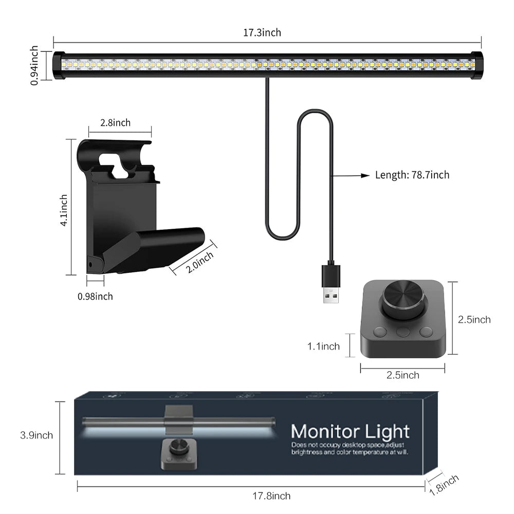 LED Monitor Screen Light Computer Monitor Light Bar with Remote Control Eye-Care Table Lamp Dimmable Screen Ambient Light Bar