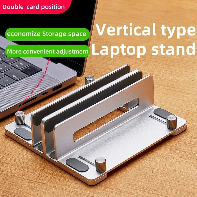 Vertical Laptop Stand – 20KG Load, 13-44mm Width Adjustable, Aluminum Alloy, Space-Saving Desktop Holder