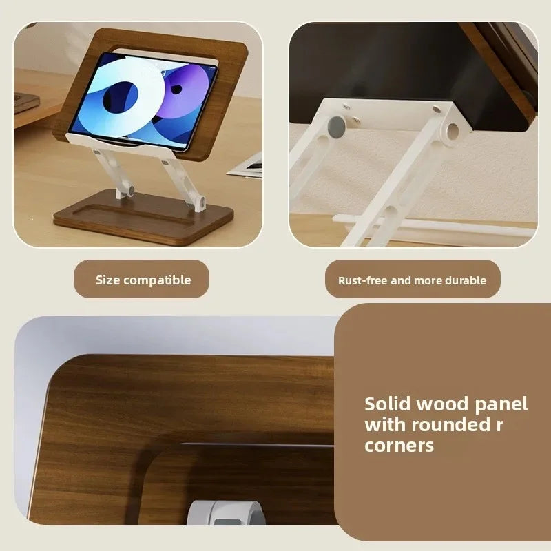 Solid Wood Grain Laptop Stand, Premium Office Desk Riser with Cooling Rack & Storage Slot, Stable Non‑Shaky for Notebook Compute