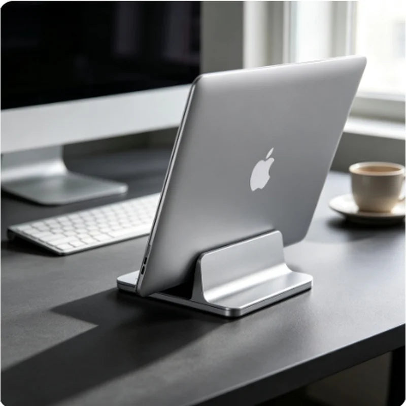 Vertical Foldable Aluminum Laptop Stand Holder, Notebook & Tablet Support for 13‑17 Inch Macbook Air Pro PC, Space‑Saving Deskto