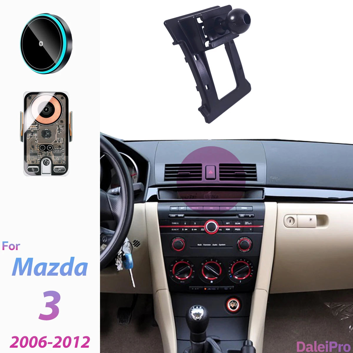 For 2006-2012 Mazda 3 Mazda M3 Car Phone Holder Wireless Charger Magsafe Holder Auto Clamping Strong Magnet Car Accessories