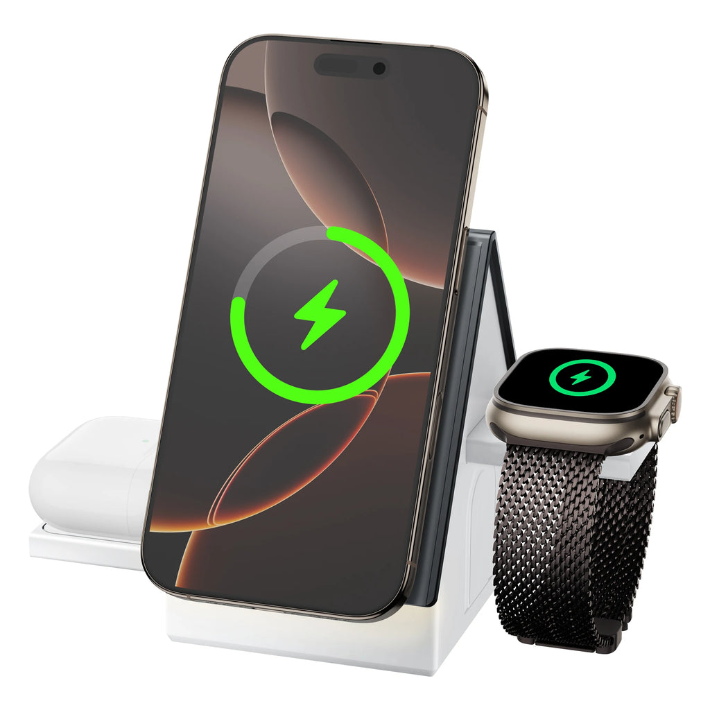 3-in-1 Wireless Magsafe Charger | Touch-sensitive Auto-retractable Base, Fast Charging, Warm White Ambient Light