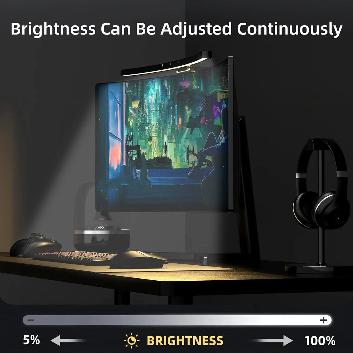 Curved Monitor Light Bar 3 Color Dimming Applicable to All Screens No Screen Glare Eye Caring for Desk/Office/Home/Game
