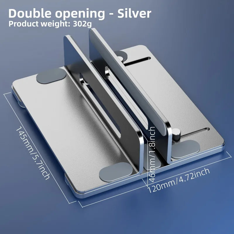 Vertical Laptop Stand – 20KG Load, 13-44mm Width Adjustable, Aluminum Alloy, Space-Saving Desktop Holder