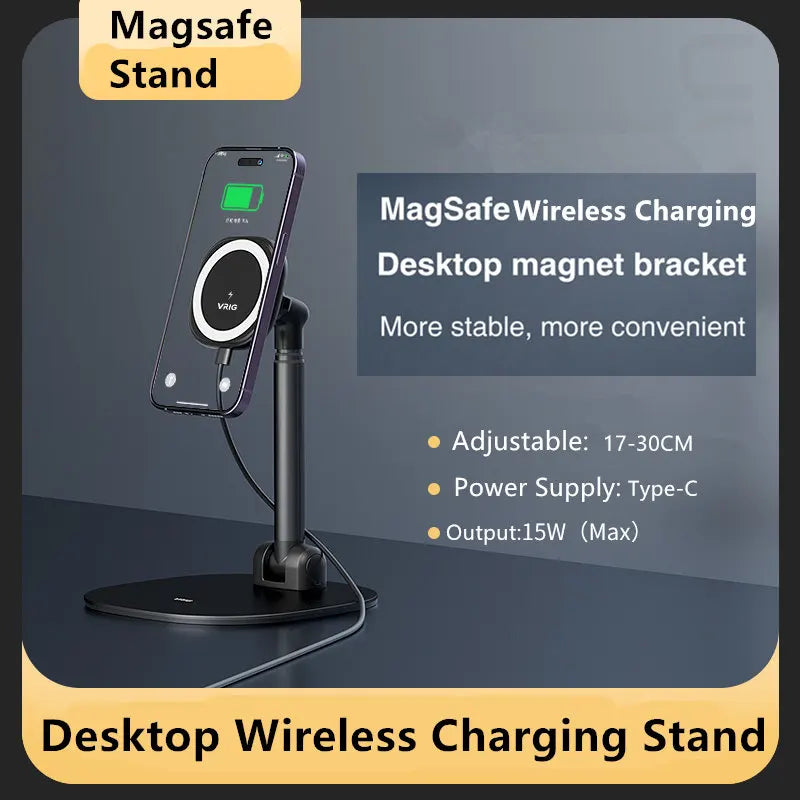 VRIG Desktop Wireless Charging Magnetic Phone Stand for Magsafe Phone Holder for Iphone 15 14 13 12 Serie Android Phone Mount