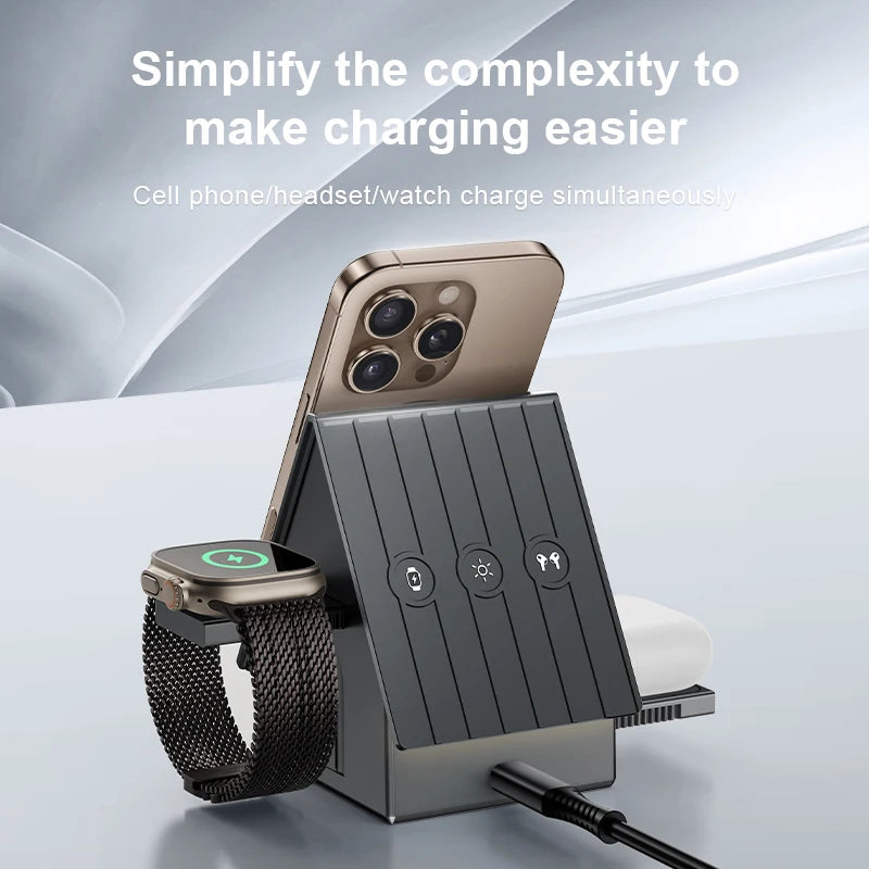 3-in-1 Wireless Magsafe Charger | Touch-sensitive Auto-retractable Base, Fast Charging, Warm White Ambient Light