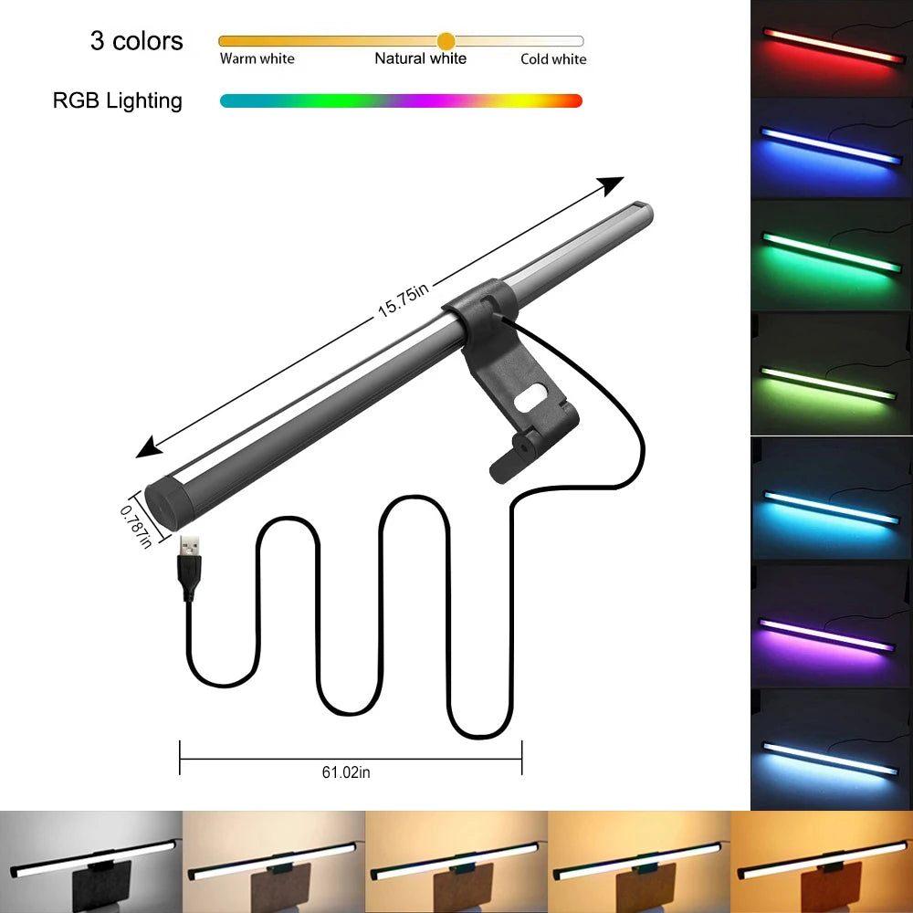 Monitor Light Bar RGB Lightbar Atmosphere USB LED Screen Hanging Setup Dimming For Game Room Desk Lamp Night Light Accessories