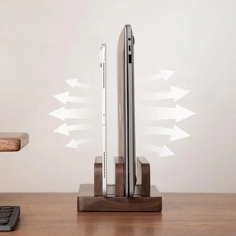 Wooden Pattern Laptop Stand Vertical Holder With AntiSlip Base for Desktop Organization And Space Saving F19E