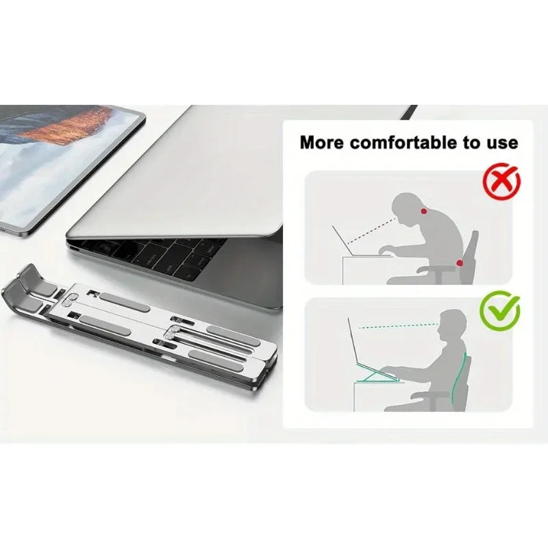 Adjustable Aluminum Laptop Stand - 6-Level Height, Foldable & Portable Design For 8-16” Laptops, Enhanced Ventilation & Heat