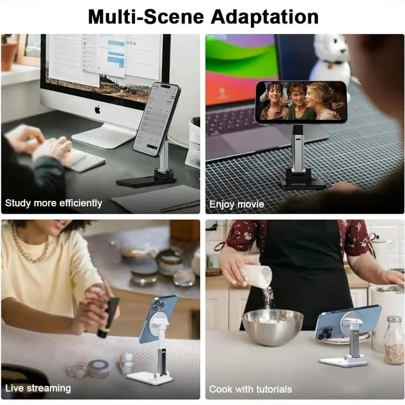 Desktop Magnetic Phone Holder Compatible with Magsafe Foldable Metal Portable Stand for Live Stream Photography iPhone Tablet